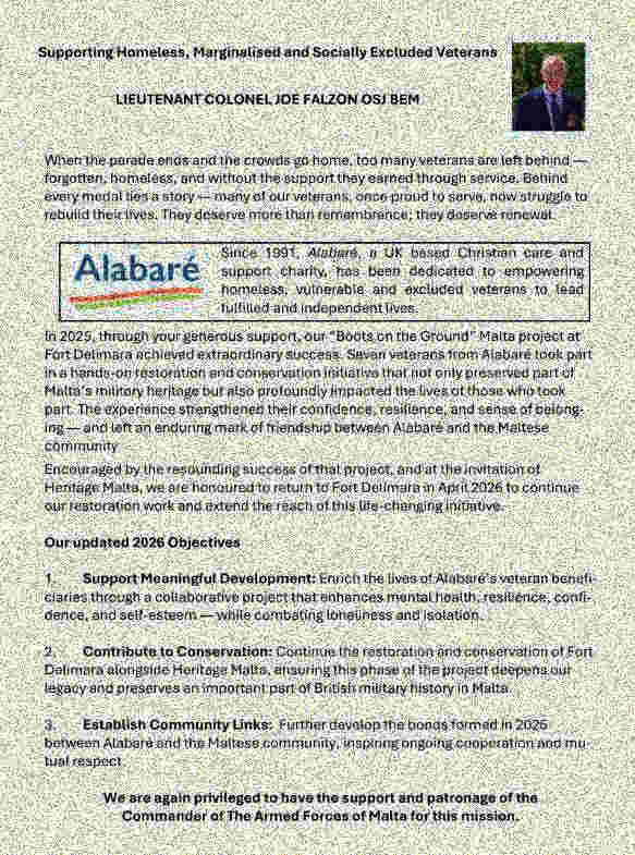 Link to the flyer from The Chairman, Joe ref the Alabare incentive and activities in Malta