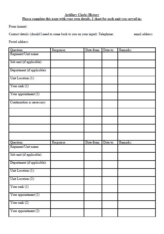 Artillery Clerks Roll Application Form Image