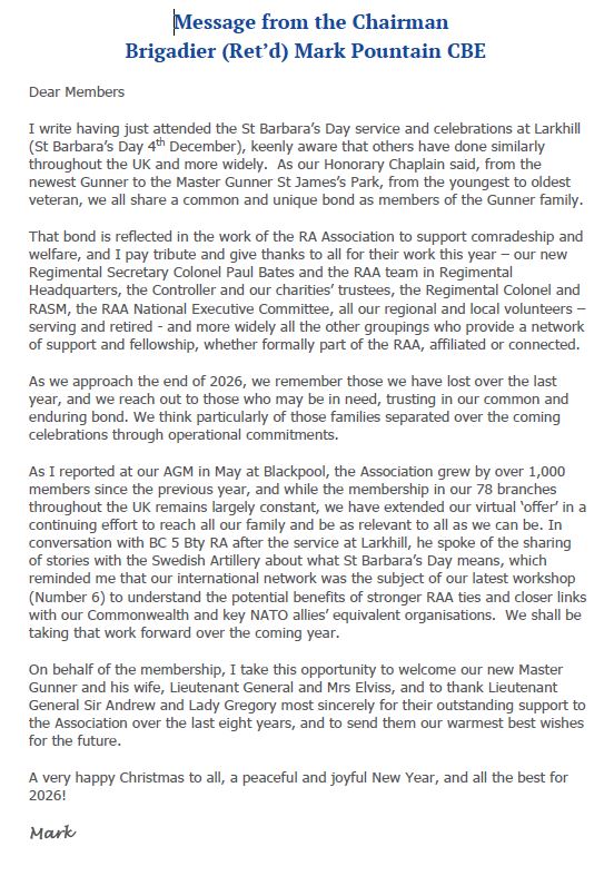 RAA Chairman End-of-Year 2025 Message