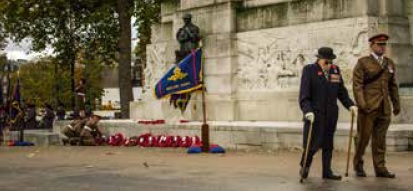 The Artillery Association Standard flying proudly at the RA Memorial, Hyde Park Corner